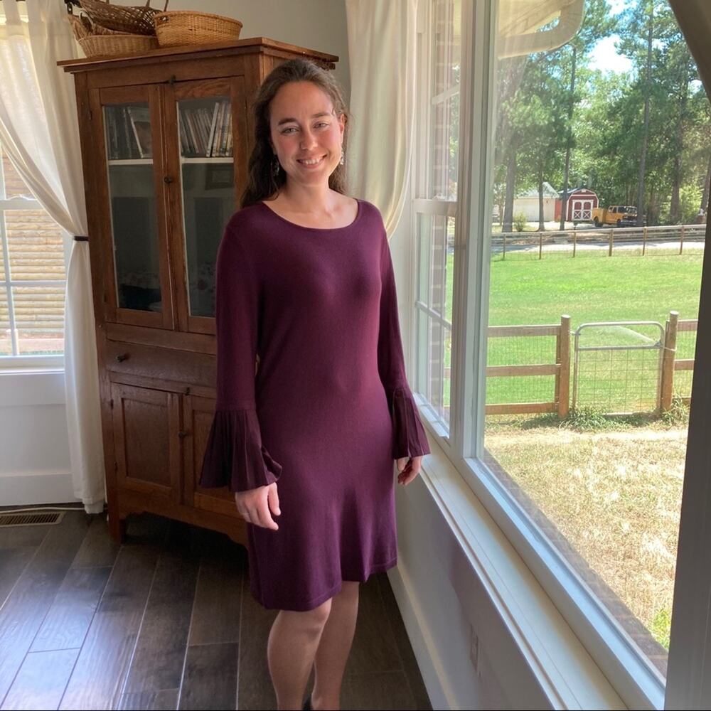 New York & Co Mixed Media Plum Shift Dress, Size S